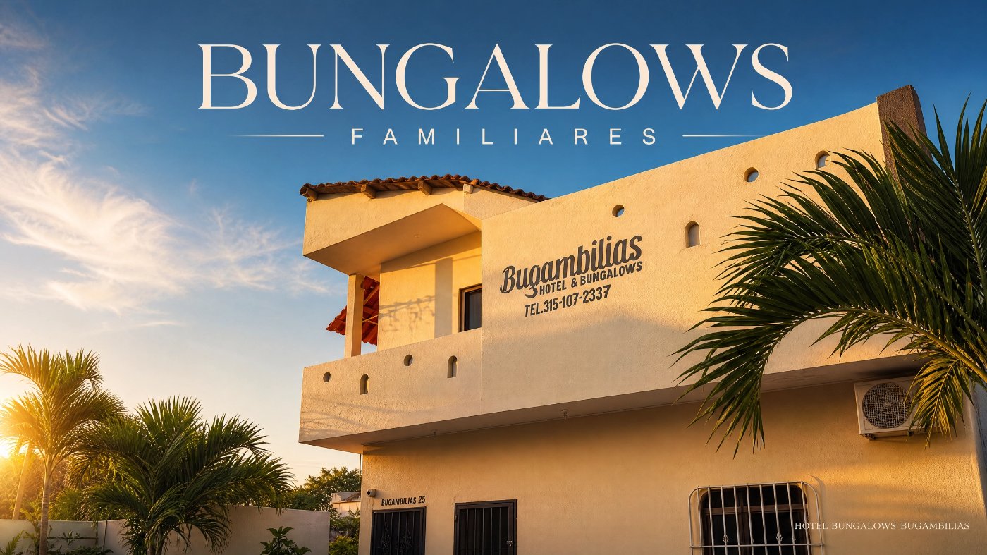 Bungalows en Melaque con jardín tropical y piscina